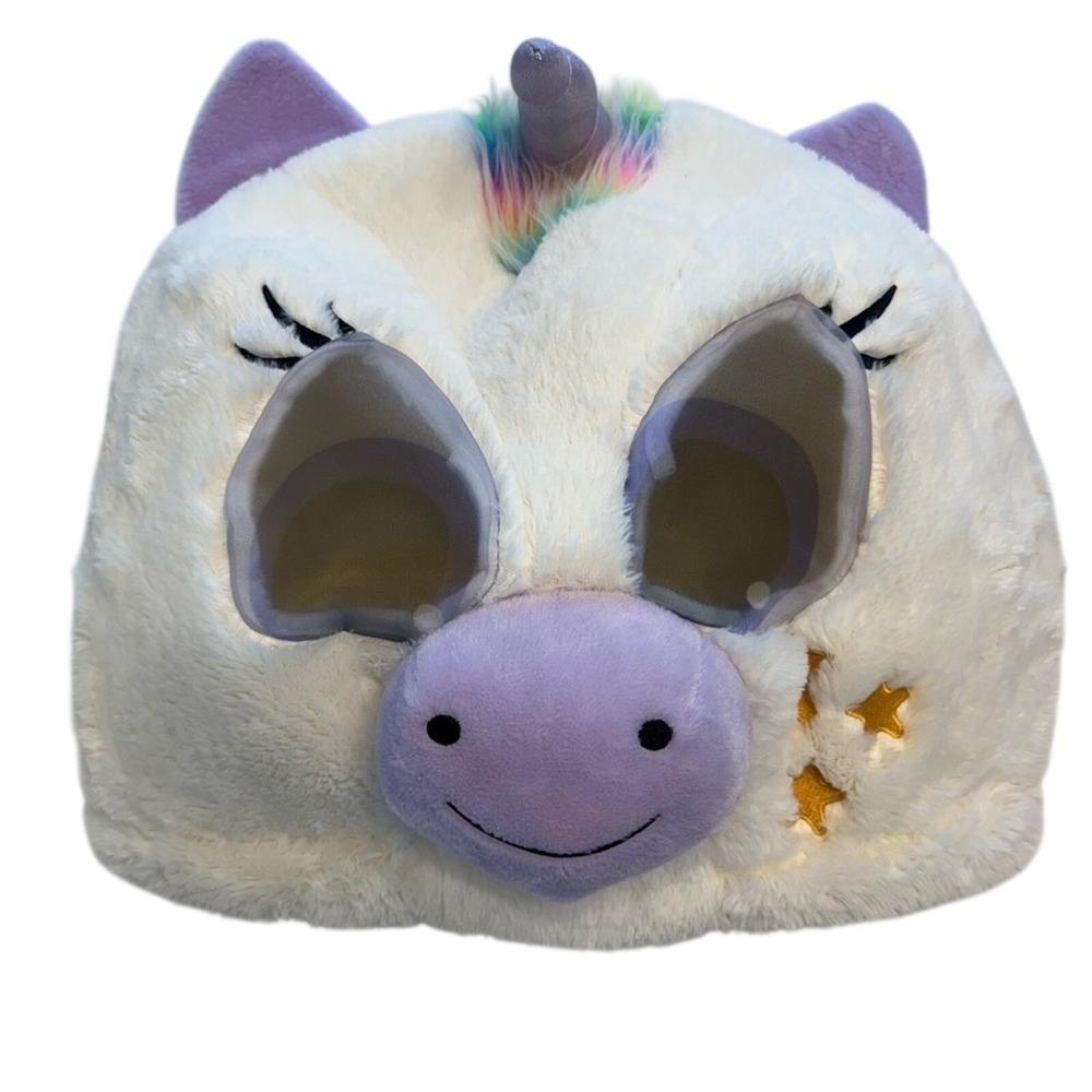 Fluffy Unicorn Head Mask Unisex Halloween Oversized Cartoon Mask Costume Rainbow